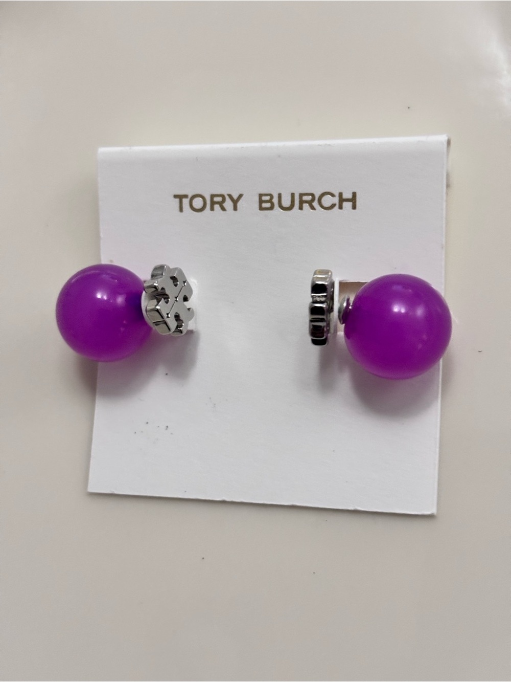 Tory Burch Purple Logo Double-Sided Stud Earrings